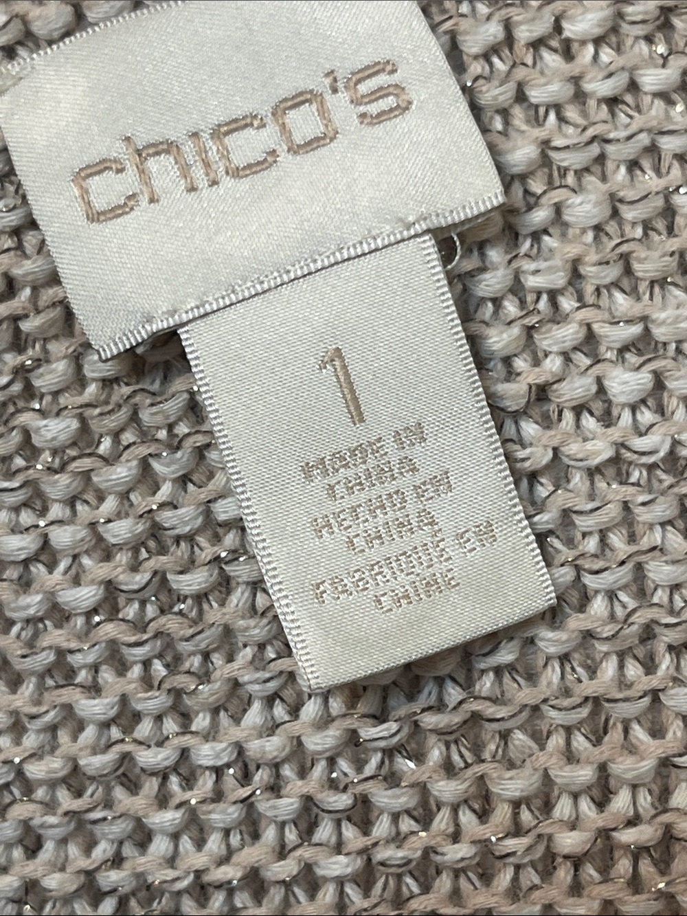 Chico’s Size 1 Beige Textured Knit Frayed Trim Open Front Cardigan Size 8 - Picture 8 of 9
